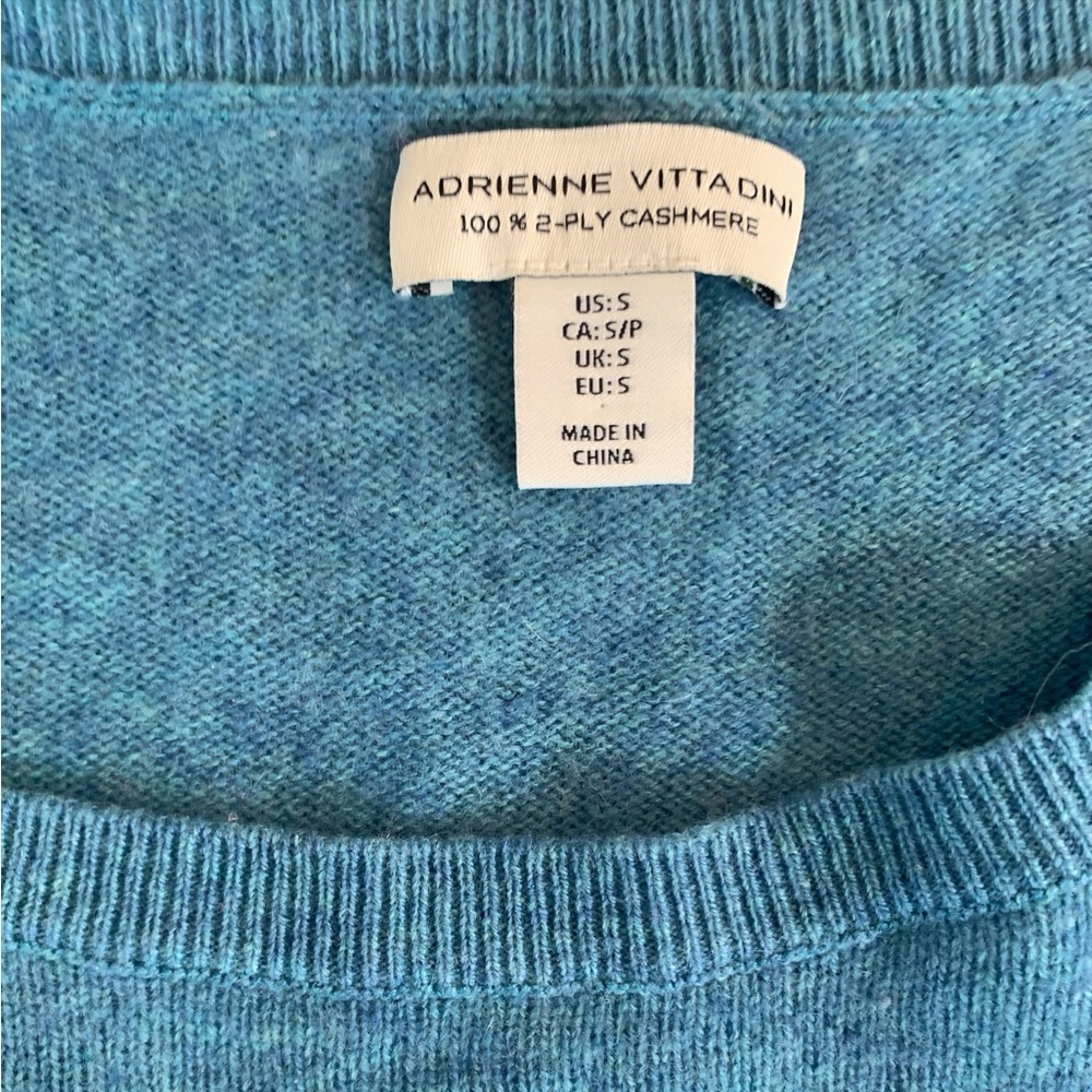 100% Cashmere Sweater Adrienne Vittadini Turquoise Blue Lightweight Spring S - Picture 3 of 3